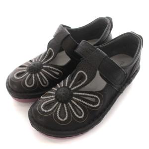 レザーシューズ フラット サンダル フラワーモチーフ 靴 L 24cm 黒 ブラック