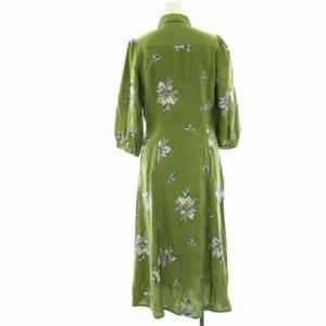 GRACE CONTINENTAL 20SS フラワー刺繍シャツワンピース 花柄 ロング マキシ 七分袖 36 S 緑 グリーン 01202 31013-00