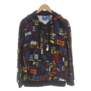 パーカー トラックジャケット スウェット ジップアップ フード 総柄 M 黒 ブラック マルチカラー AZ1099 GY06