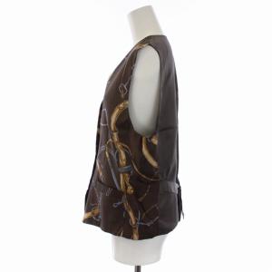 Aquascutum ベスト ジャケット Vネック 柄 切替 11 L 茶 ブラウン