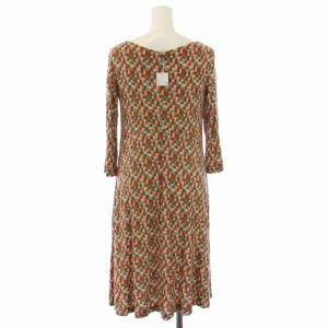 SYBILLA ワンピース 七分袖 ひざ丈 クルーネック フレア 格子柄 M マルチカラー GBPJW-43390