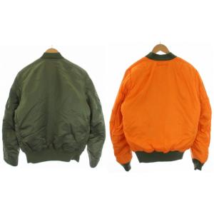 ALPHA INDUSTRIES リバーシブル MA-1 ブルゾン フライトジャケット ジップアップ 中綿 ナイロン L カーキ オレンジ 20004-403