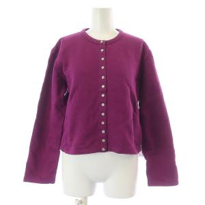スウェット カーディガン 長袖 クルーネック スナップボタン 裏起毛 1 S 紫 パープル