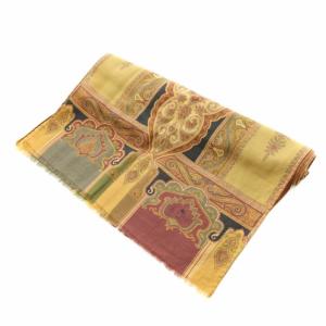 ETRO ストール マフラー フリンジ 総柄 ウール 絹混 シルク混 茶 ブラウン 赤 レッド
