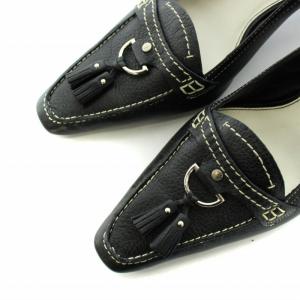 COLE HAAN サンダル ミュール パンプス ストラップ タッセル ステッチ スクエアトゥ ハイヒール 8 25.5cm 黒 ブラック