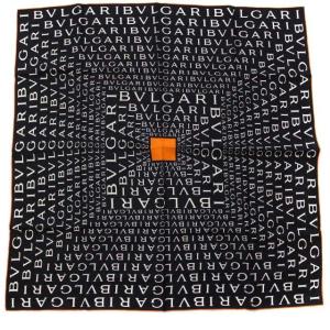 BVLGARI スカーフ ロゴ シルク 黒 ブラック オレンジ