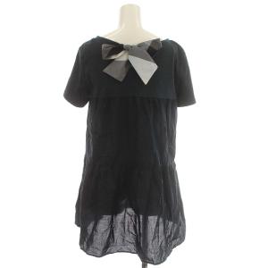 BLUE LABEL CRESTBRIDGE 20AW 半袖 チュニック カットソー リボン 38 M ネイビー 紺