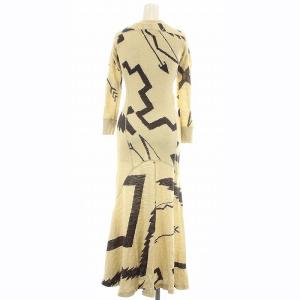 RALPH LAUREN ワンピース フレア ロング 長袖 サーマル ネイティブ柄 コンチョボタン XS ベージュ