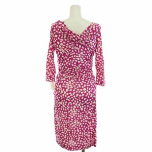 DIANE von FURSTENBERG ベントレーエスジェイ BENTLEY SJ ワンピース ひざ丈 Vネック 七分袖 レオパード柄 ヒョウ柄 絹 シルク 4 M