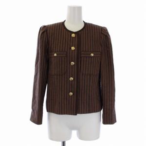 Leilian セットアップ 上下 ノーカラージャケット 総裏地 シングル 4B フレアスカート ミモレ丈 金ボタン ストライプ ウール 9