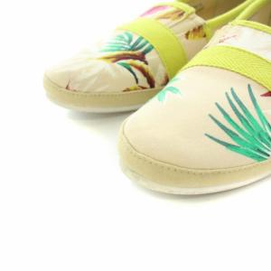 REGAL ボタニカル柄フラットシューズ スリッポン スニーカー アーモンドトゥ キャンバス ラバー 24.0cm ベージュ 緑 グリーン