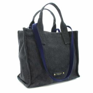 BLUE LABEL CRESTBRIDGE トートバッグ ハンドバッグ デニム キャンバス ロゴプレート 裏地チェック柄 紺 ネイビー