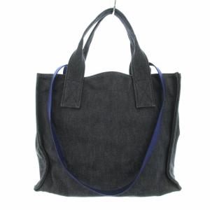 BLUE LABEL CRESTBRIDGE トートバッグ ハンドバッグ デニム キャンバス ロゴプレート 裏地チェック柄 紺 ネイビー