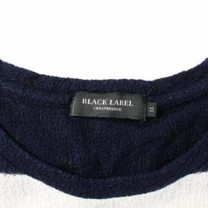 BLACK LABEL CRESTBRIDGE Tシャツ カットソー クルーネック 半袖 パイル地 ボーダー ロゴ刺繍 M 紺 ネイビー 白 ホワイト