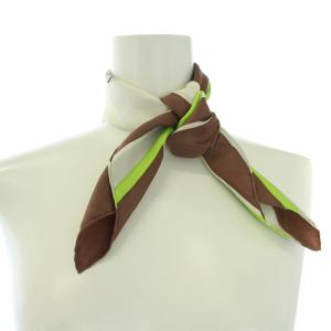 Christian Dior スカーフ 総柄 ライン 黄緑 グリーン 茶 ブラウン