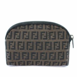 FENDI ポーチ ケース ズッカ柄 キャンバス 茶 ブラウン 黒 ブラック