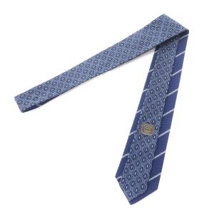 BVLGARI ネクタイ レギュラータイ リバーシブル ストライプ 総柄 絹 シルク 紺 ネイビー 白 ホワイト