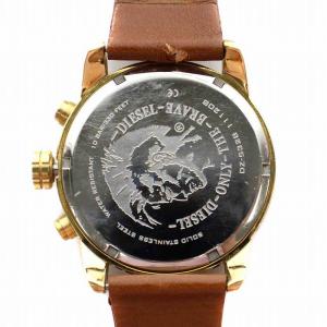 DIESEL 腕時計 ウォッチ クロノグラフ クォーツ レザー アナログ 3針 ストップウォッチ 茶 ブラウン ゴールド色 白 ホワイト