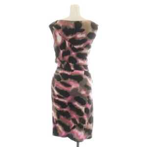 DIANE von FURSTENBERG ワンピース ひざ丈 ノースリーブ ボートネック 総柄 絹 シルク 2 S 黒 ブラック ピンク ベージュ