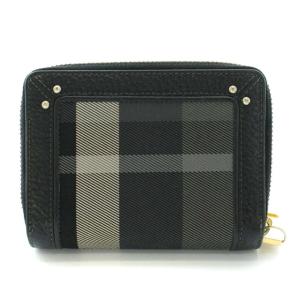 BLUE LABEL CRESTBRIDGE 財布 二つ折り チェック ロゴ レザー キャンバス 切替 ウォレット 黒 ブラック