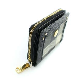 BLUE LABEL CRESTBRIDGE 財布 二つ折り チェック ロゴ レザー キャンバス 切替 ウォレット 黒 ブラック