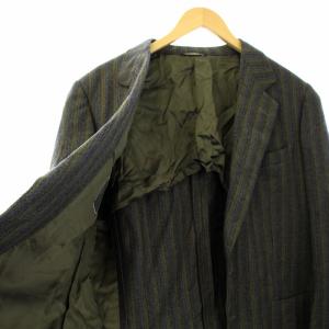 Ermenegildo Zegna テーラードジャケット ストライプ カシミヤ混 背抜き 肩パット入 52 3L カーキ