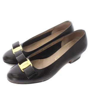 パンプス リザード型押し ヴァラ リボン 5 22.5cm 黒 ブラック