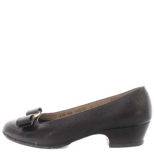 Salvatore Ferragamo パンプス リザード型押し ヴァラ リボン 5 22.5cm 黒 ブラック