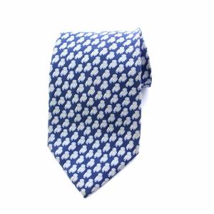 ネクタイ フクロウ柄 絹 シルク100％ 青 ブルー