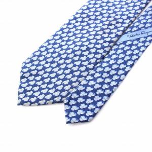 Salvatore Ferragamo ネクタイ フクロウ柄 絹 シルク100％ 青 ブルー