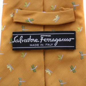 Salvatore Ferragamo ネクタイ トンボ柄 シルク イタリア製 オレンジ