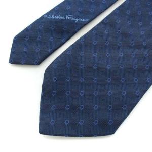 Salvatore Ferragamo ネクタイ レギュラータイ ガンチーニ柄 シルク イタリア製 スーツ ビジネス 紺 ネイビー