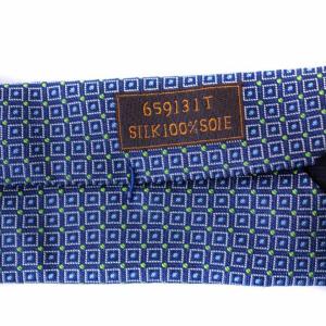 HERMES ネクタイ 総柄 シルク フランス製 青 ブルー