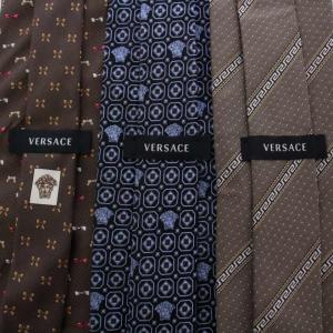 VERSACE ネクタイ 3本セット まとめ売り 総柄 シルク 茶 ブラウン 紺 ネイビー