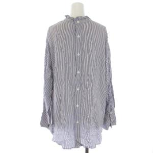 Spick&Span シャツ ブラウス プルオーバー ハイネック フリル ストライプ バックボタン 長袖 F 黒 ブラック 白 ホワイト