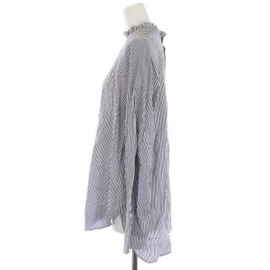 Spick&Span シャツ ブラウス プルオーバー ハイネック フリル ストライプ バックボタン 長袖 F 黒 ブラック 白 ホワイト