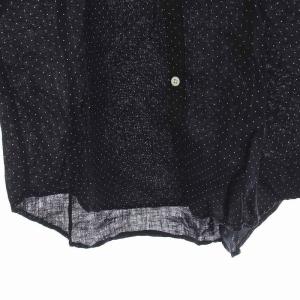 SHIPS Slim Fit スリムフィット シャツ ドット リネン 七分袖 麻100％ S 黒 ブラック