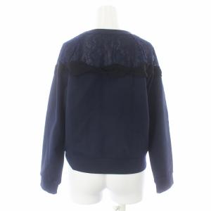 LANVIN en Bleu カットソー 長袖 切替 レース リボン 38 M 紺 ネイビー 黒 ブラック
