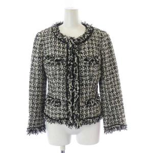 EPOCA セットアップ 上下 ノーカラージャケット タイトスカート ひざ丈 ツイード 40 S 白 ホワイト 黒 ブラック