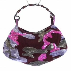 JAMIN PUECH ハンドバッグ スパンコール 総柄 ピンク 紫 パープル ボルドー