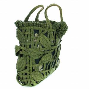JAMIN PUECH トートバッグ ハンドバッグ かごバッグ 編み込み 葉っぱモチーフ 緑 グリーン