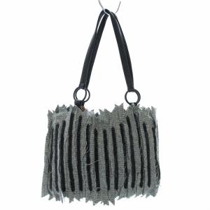 JAMIN PUECH ハンドバッグ ビーズ 総柄 ストライプ グレー 黒 ブラック