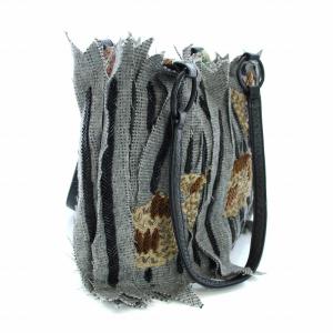 JAMIN PUECH ハンドバッグ ビーズ 総柄 ストライプ グレー 黒 ブラック