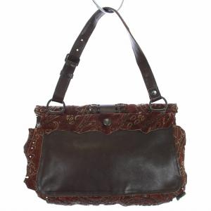 JAMIN PUECH ハンドバッグ パンチホール ハラコ レザー 総柄 赤茶 レッド ブラウン