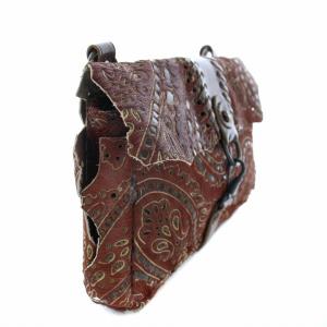 JAMIN PUECH ハンドバッグ パンチホール ハラコ レザー 総柄 赤茶 レッド ブラウン