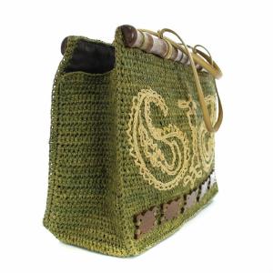JAMIN PUECH ハンドバッグ かごバッグ 編み込み バンブー カーキ