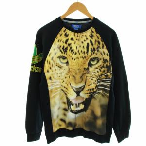 JAGUAR CREW スウェット トレーナー 長袖 ジャガープリント ロゴ刺繍 L 黒 ブラック 黄色 イエロー 緑 グリーン