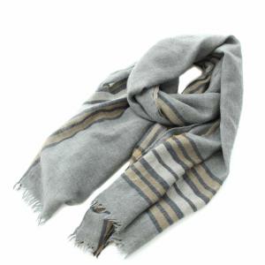 マフラー ストール 薄手 フリンジ ボーダー チェック グレー 茶 ブラウン