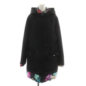 ダウンコート ロング丈 フード 花柄 アウター 38 M ブラック