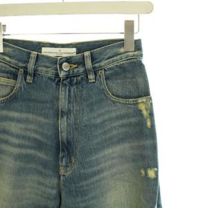 GOLDEN GOOSE 2016 KIM 膝ダメージペイントハイウエストデニムパンツ ジーンズ USED加工 24 XS インディゴ